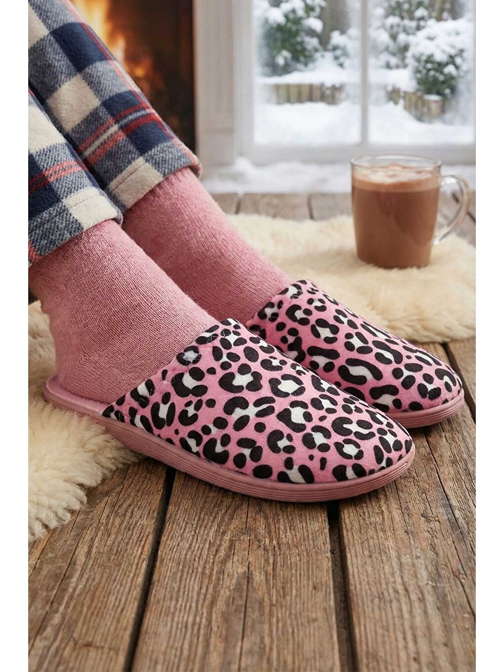 Pembe Kadın Kışlık Rahat Taban Ev Bahçe Terlik