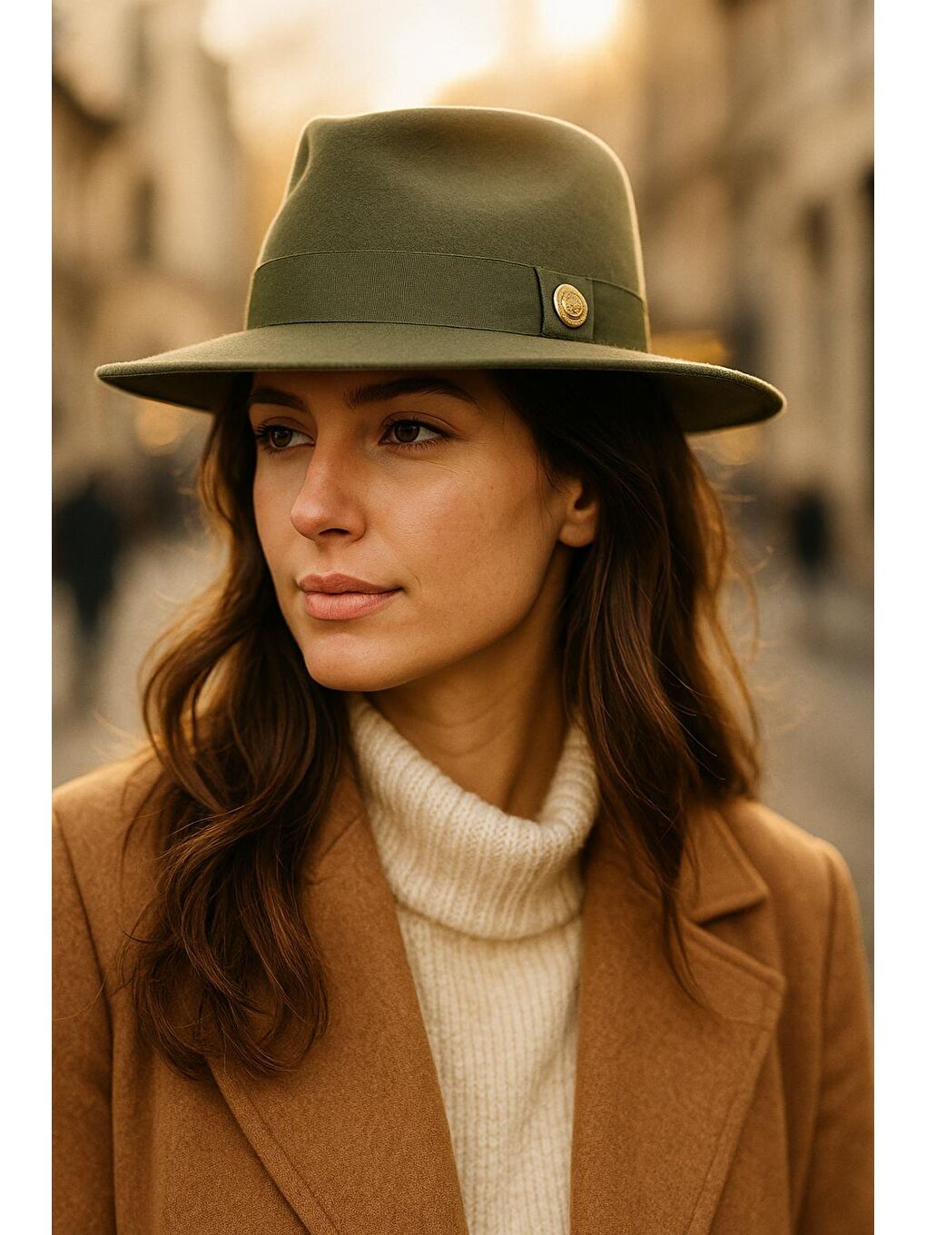 Trendy Fötr Şapka Haki Bant Detaylı Dekoratif Aksesuar Unisex Ve Rahat Tasarım Spk1145-3