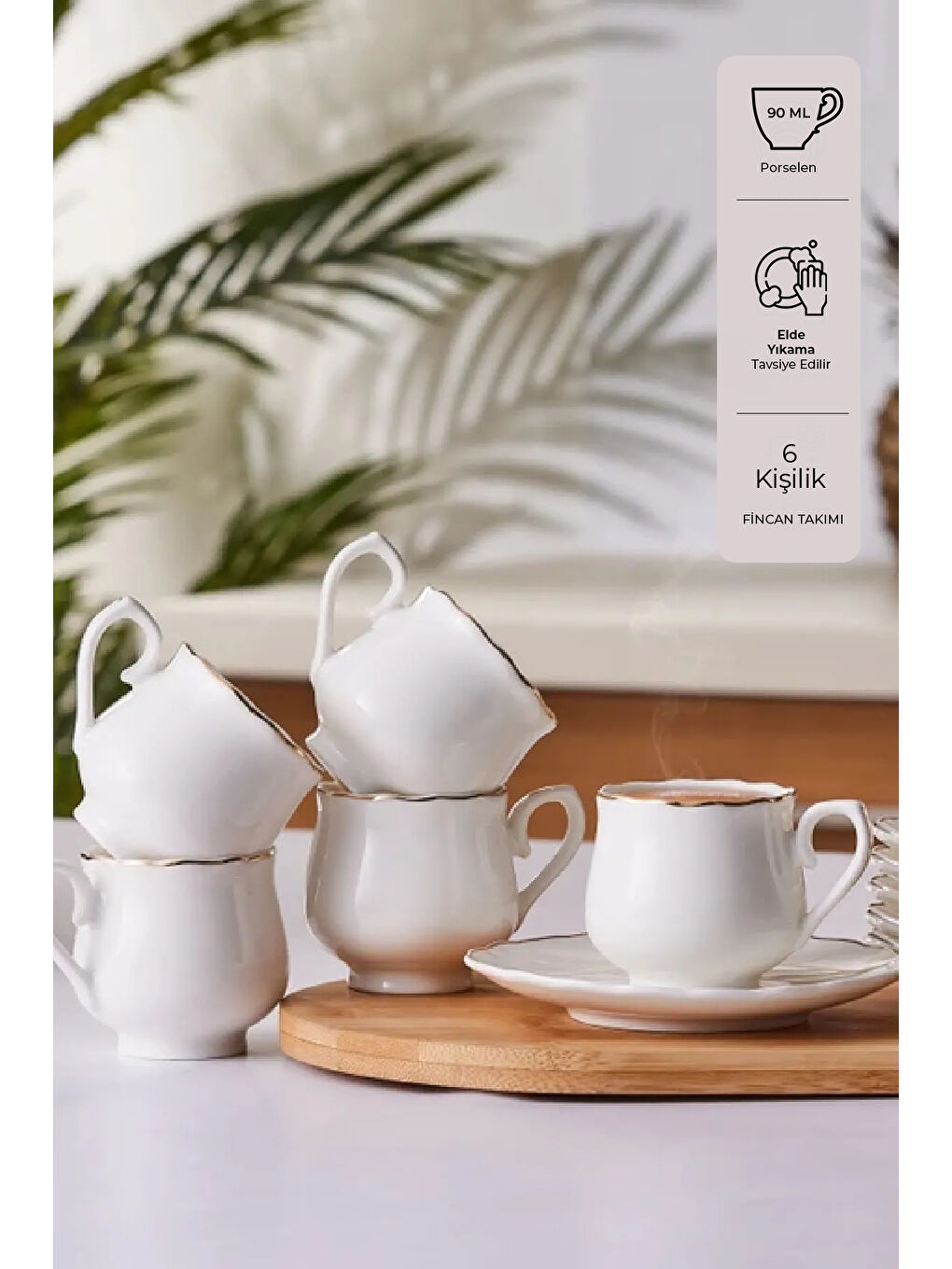 Beyaz Beykoz 6 Kişilik Kahve Fincanı Takımı 90 ml