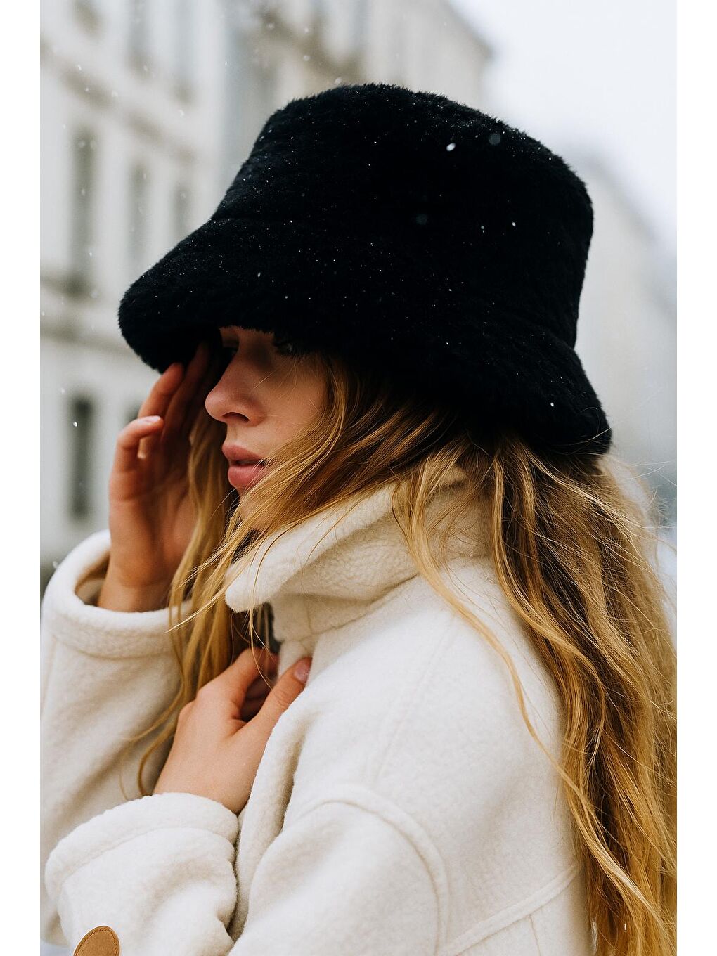 Pelüş Ayarlanabilir Siyah Bucket Kalpak Şapka Bere SPK1142