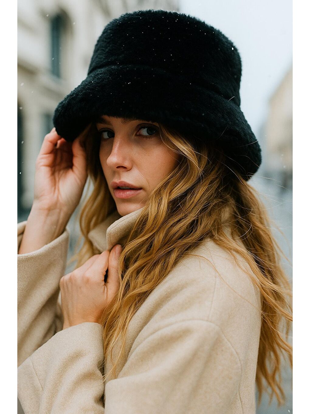 Pelüş Ayarlanabilir Siyah Bucket Kalpak Şapka Bere SPK1142-1