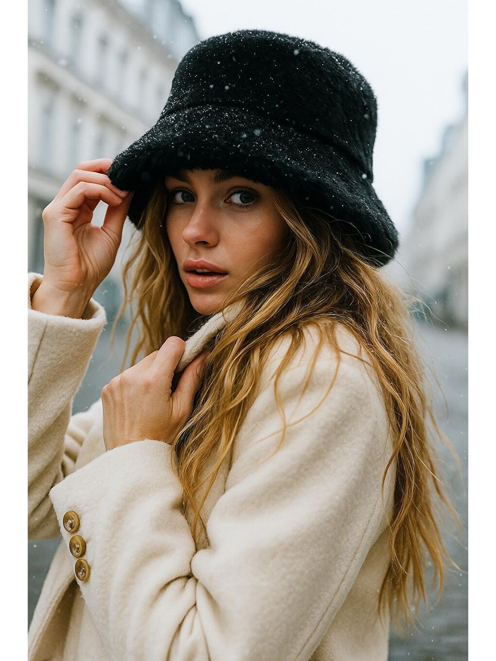 Pelüş Ayarlanabilir Siyah Bucket Kalpak Şapka Bere SPK1142-2