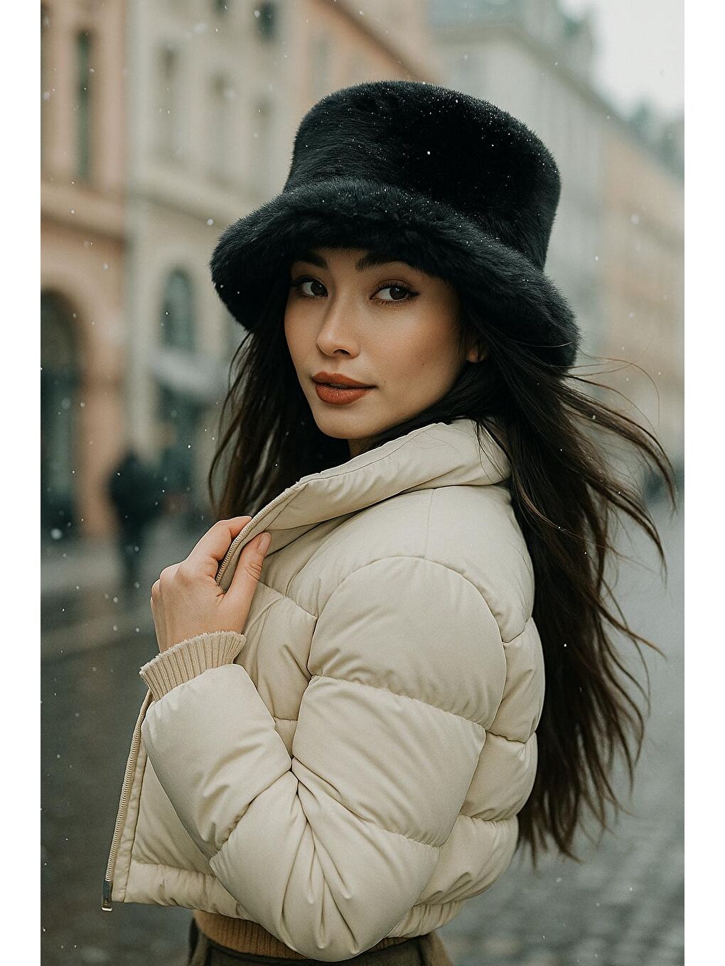 Pelüş Ayarlanabilir Siyah Bucket Kalpak Şapka Bere SPK1142-3