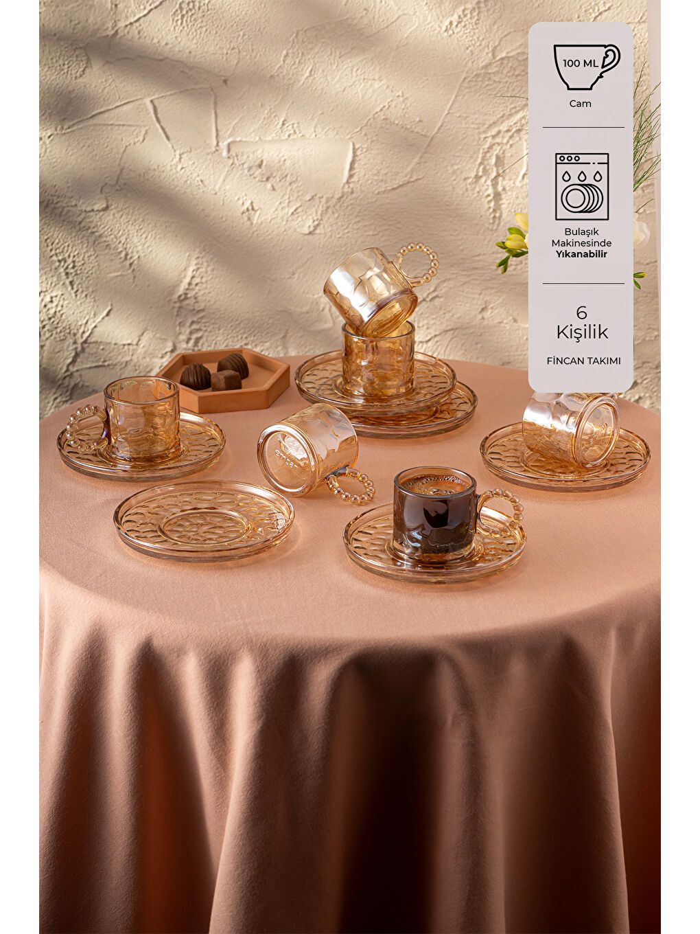 Kahverengi Çifte Kavrulmuş 100 ml 6'lı Kahve Fincan Takımı