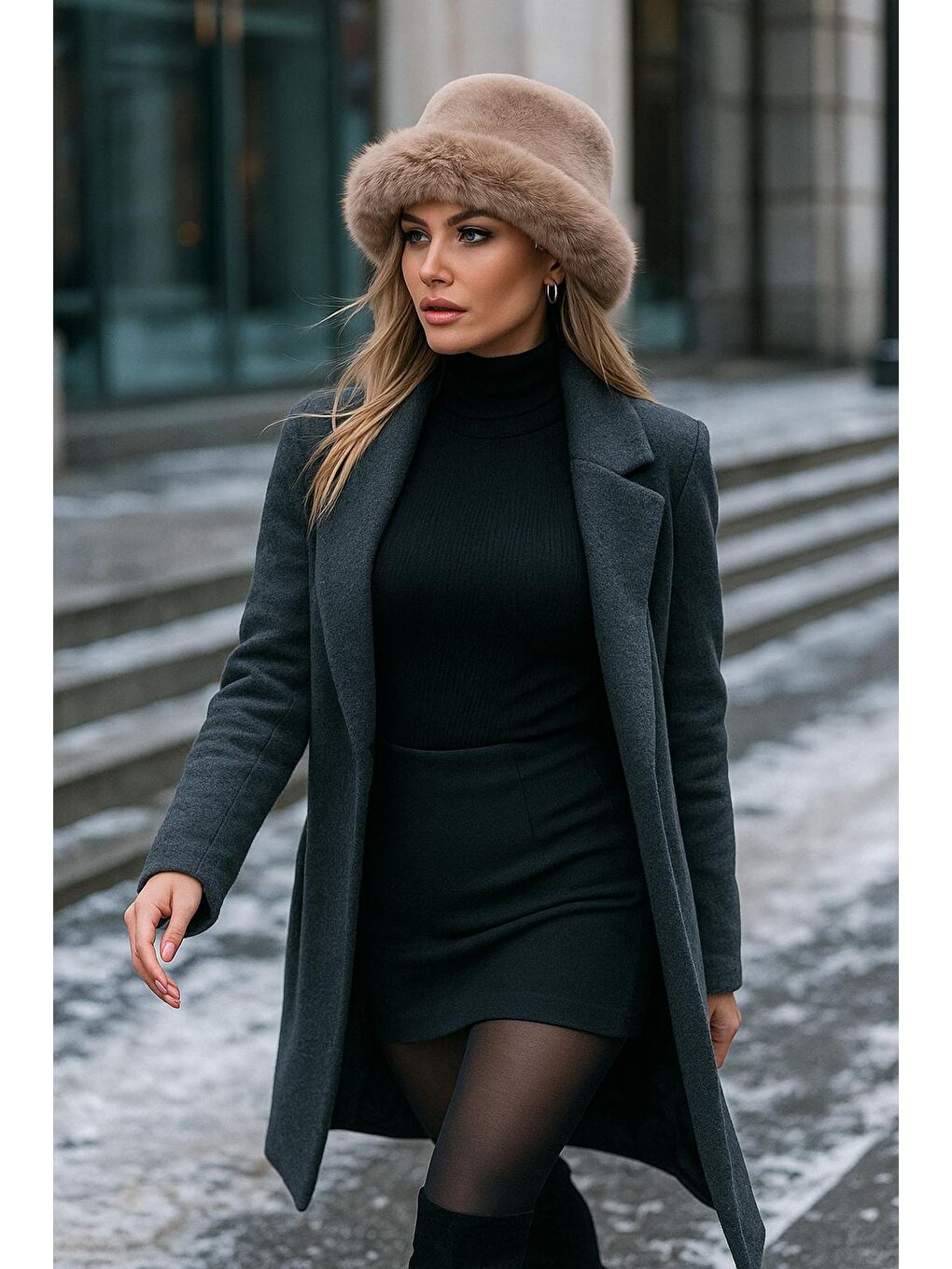 Bej Vizon Kalın Pelüş Kalpak Şapka   Bere Sıcak Tutan Dış Mekan Soğuktan Koruma Spk1143