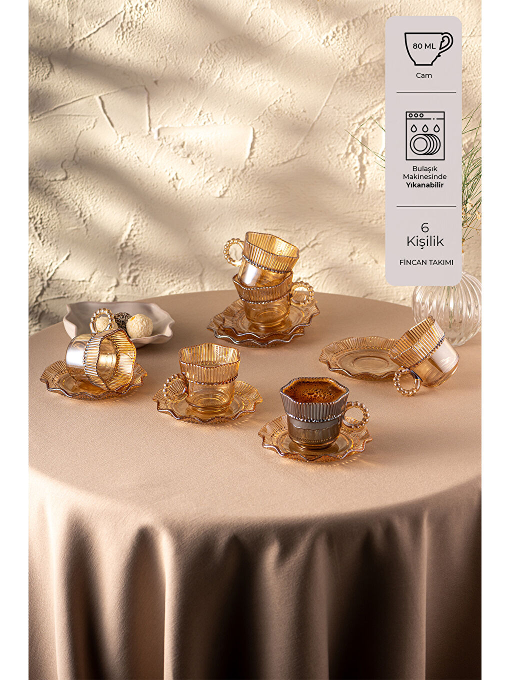 Kahverengi Hatrı Var Amber 80 ml 6'lı Kahve Fincanı Takımı