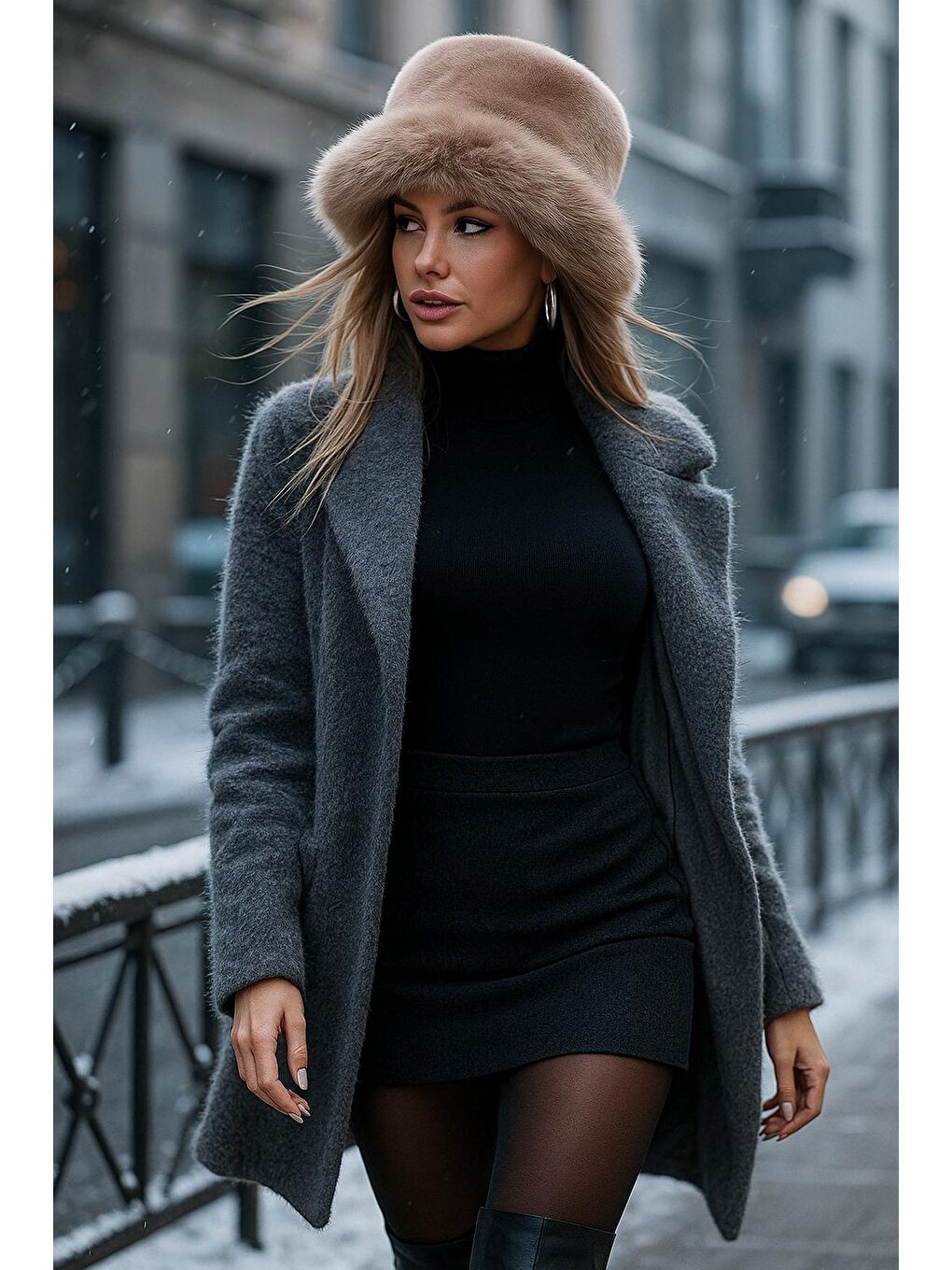 Bej Vizon Kalın Pelüş Kalpak Şapka   Bere Sıcak Tutan Dış Mekan Soğuktan Koruma Spk1143-2