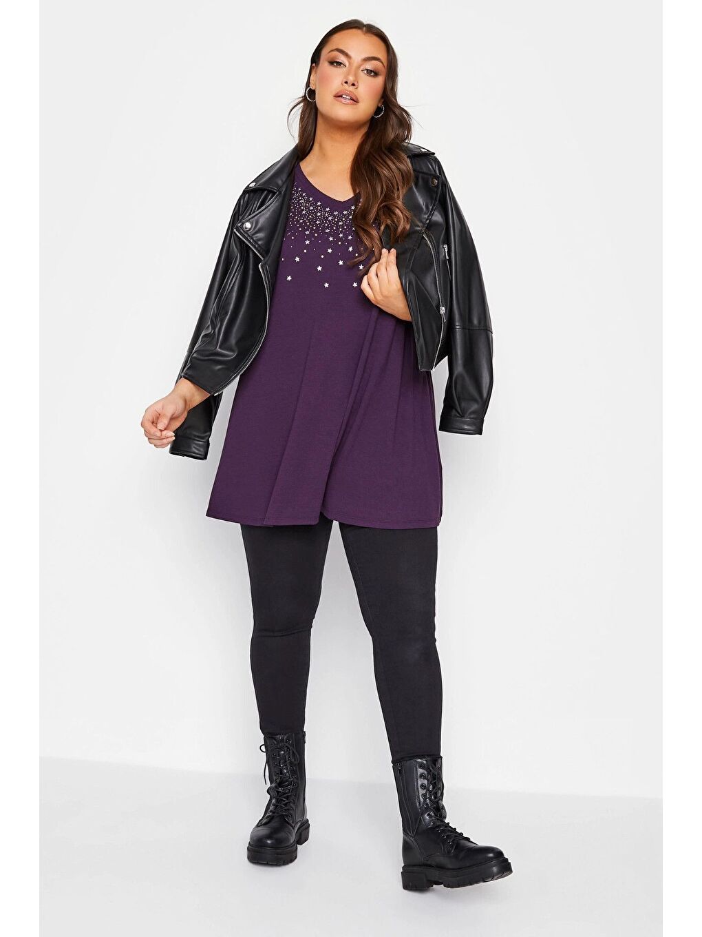 Mor Büyük Beden V Yaka Yarım Kolları Büzgülü Önü İşleme Detaylı Bluz 192760-1