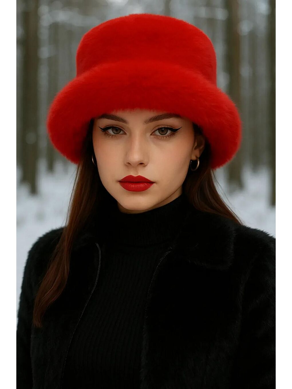 Kırmızı Kalın Pelüş Kalpak Şapka Bere Sıcak Tutan Dış Mekan Soğuktan Koruma Spk1143
