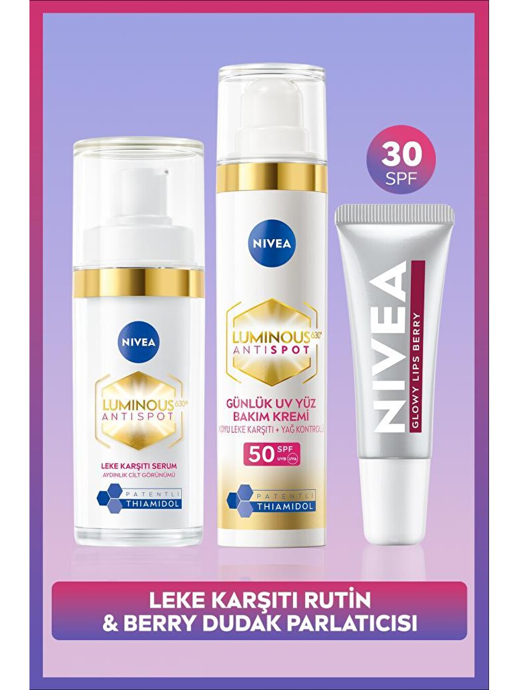 Spf50 Luminous630 Leke Karşıtı Gündüz Yüz Kremi, Cilt Serumu Ve Berry Nemlendirici Dudak Parlatıcı