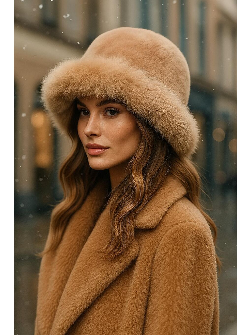 Kahverengi Camel Kalın Pelüş Kalpak Şapka Bere   Sıcak Tutan Dış Mekan Soğuktan Koruma Spk1143-1