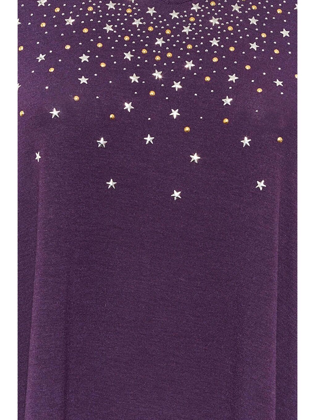 Mor Büyük Beden V Yaka Yarım Kolları Büzgülü Önü İşleme Detaylı Bluz 192760-5