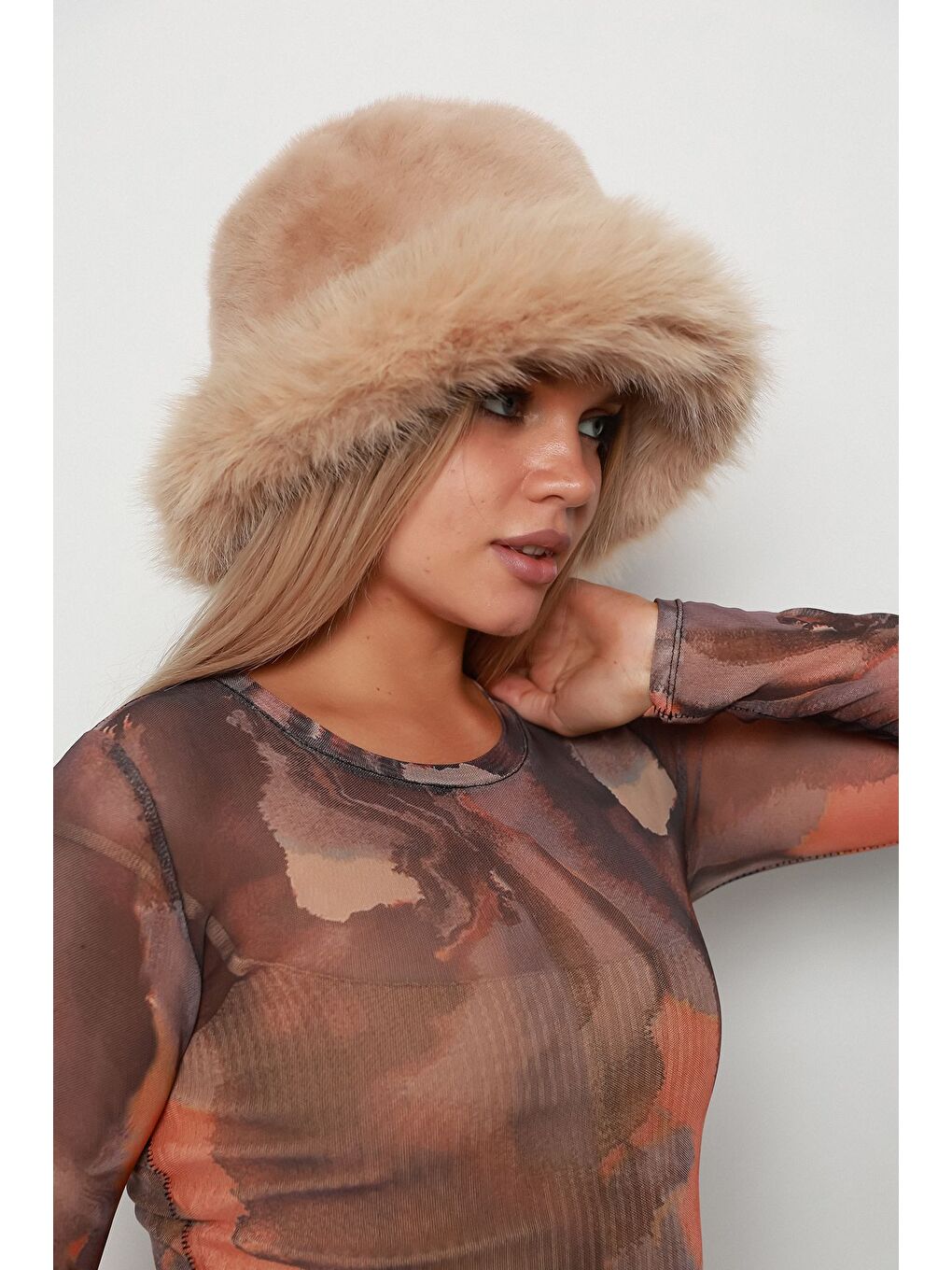 Kahverengi Camel Kalın Pelüş Kalpak Şapka Bere   Sıcak Tutan Dış Mekan Soğuktan Koruma Spk1143-2