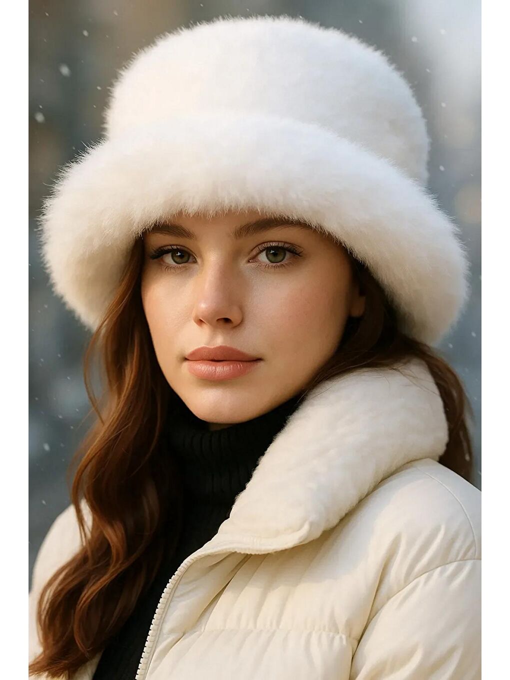 Ekru Kalın Pelüş Kalpak Şapka Bere Sıcak Tutan Dış Mekan Soğuktan Koruma Spk1143