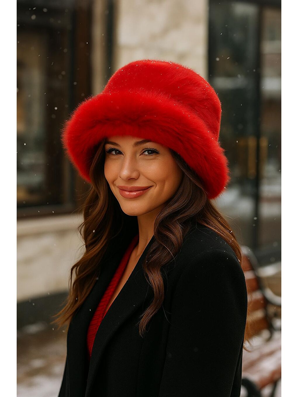 Kırmızı Kalın Pelüş Kalpak Şapka Bere Sıcak Tutan Dış Mekan Soğuktan Koruma Spk1143-2