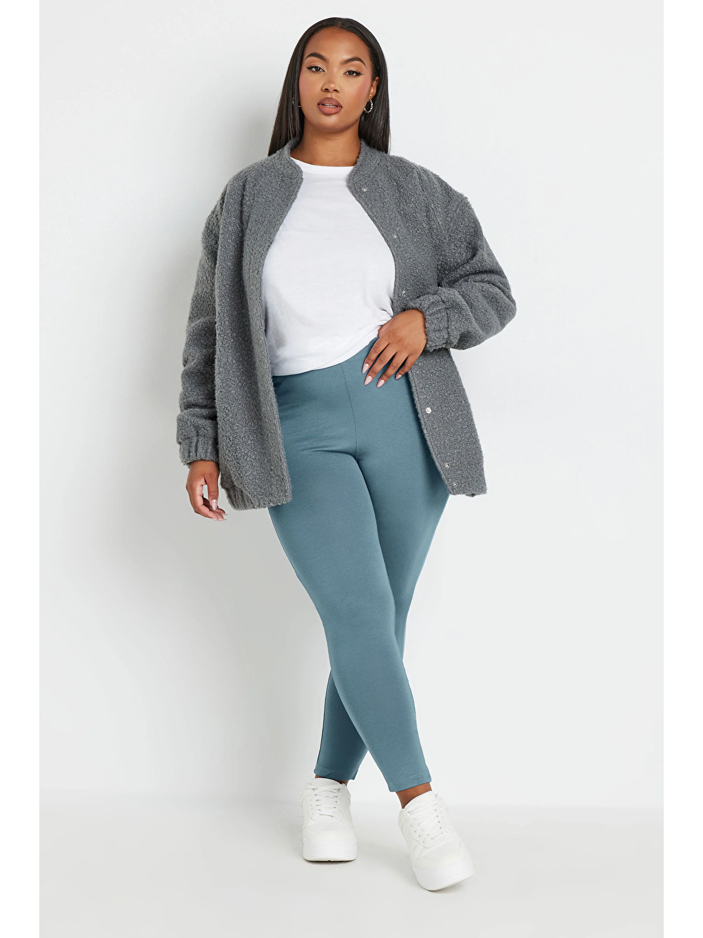 Gri Büyük Beden Vücudu Saran Elastanlı Streç Tayt 143596-1