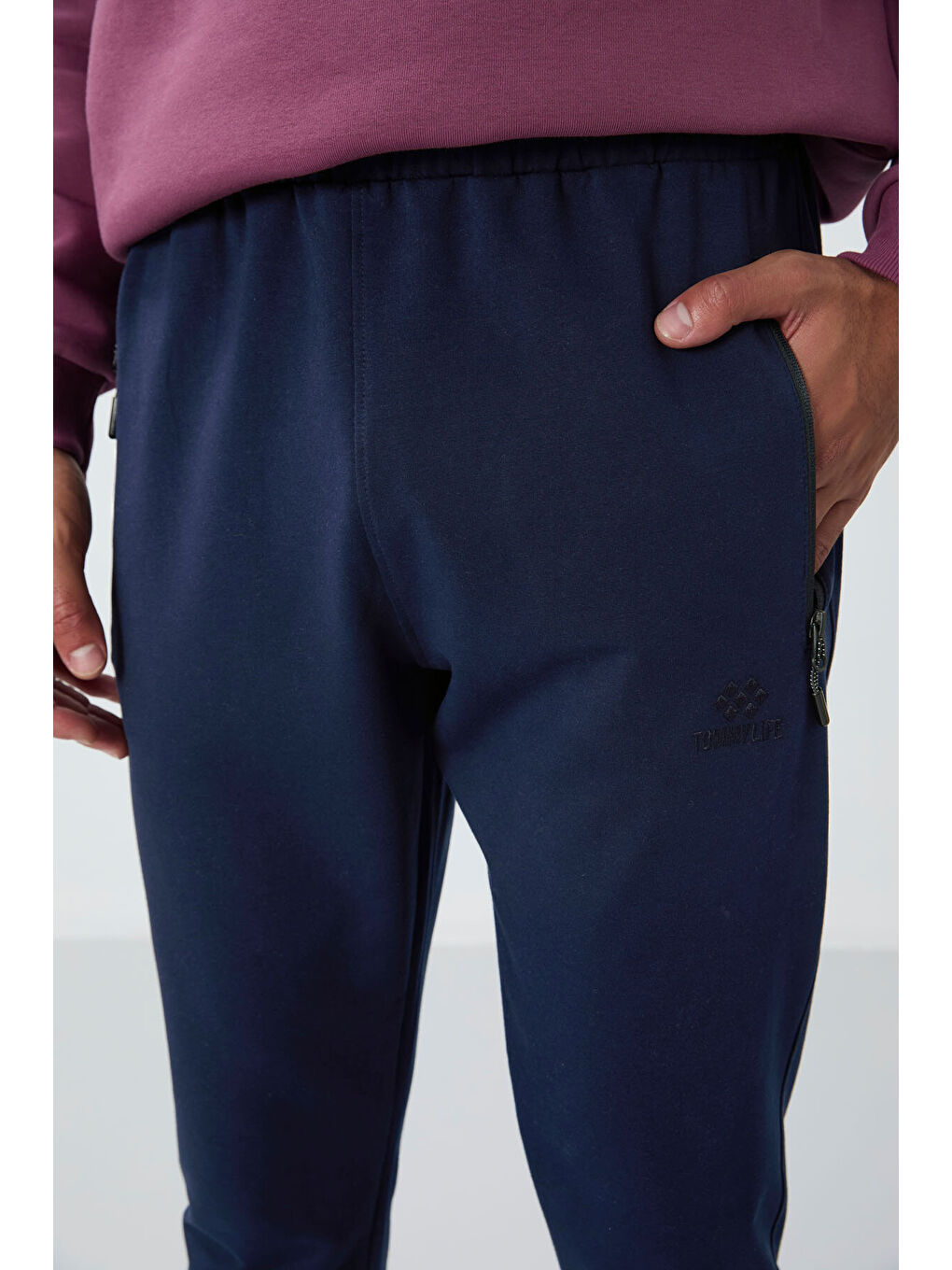 İndigo Fermuar Cepli Standart Kalıp Erkek Jogger Eşofman Altı- 84651-3