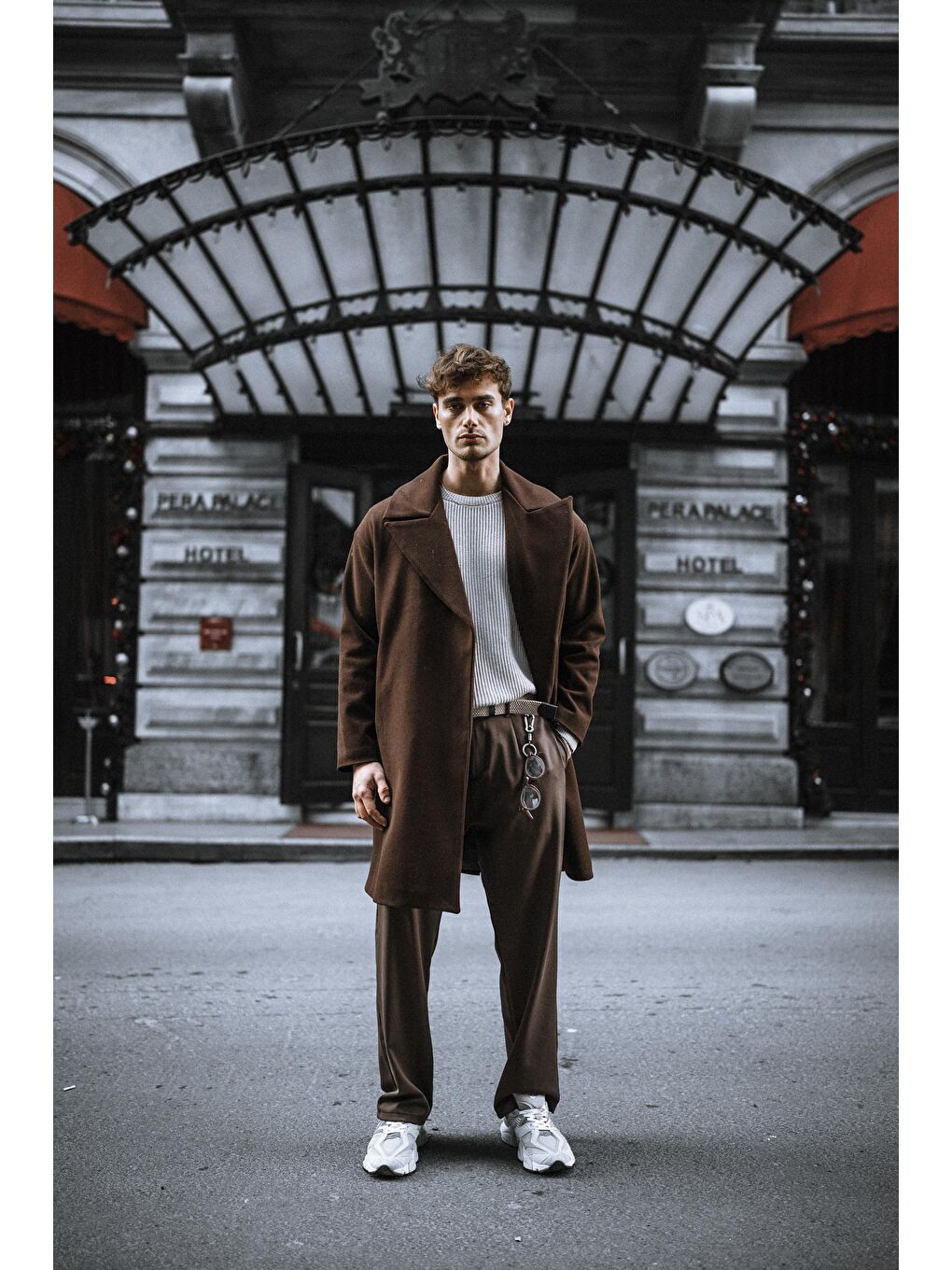 Kahverengi Oversize Rahat Kesim Uzun Erkek Kaşe Kaban Palto Kahve-1