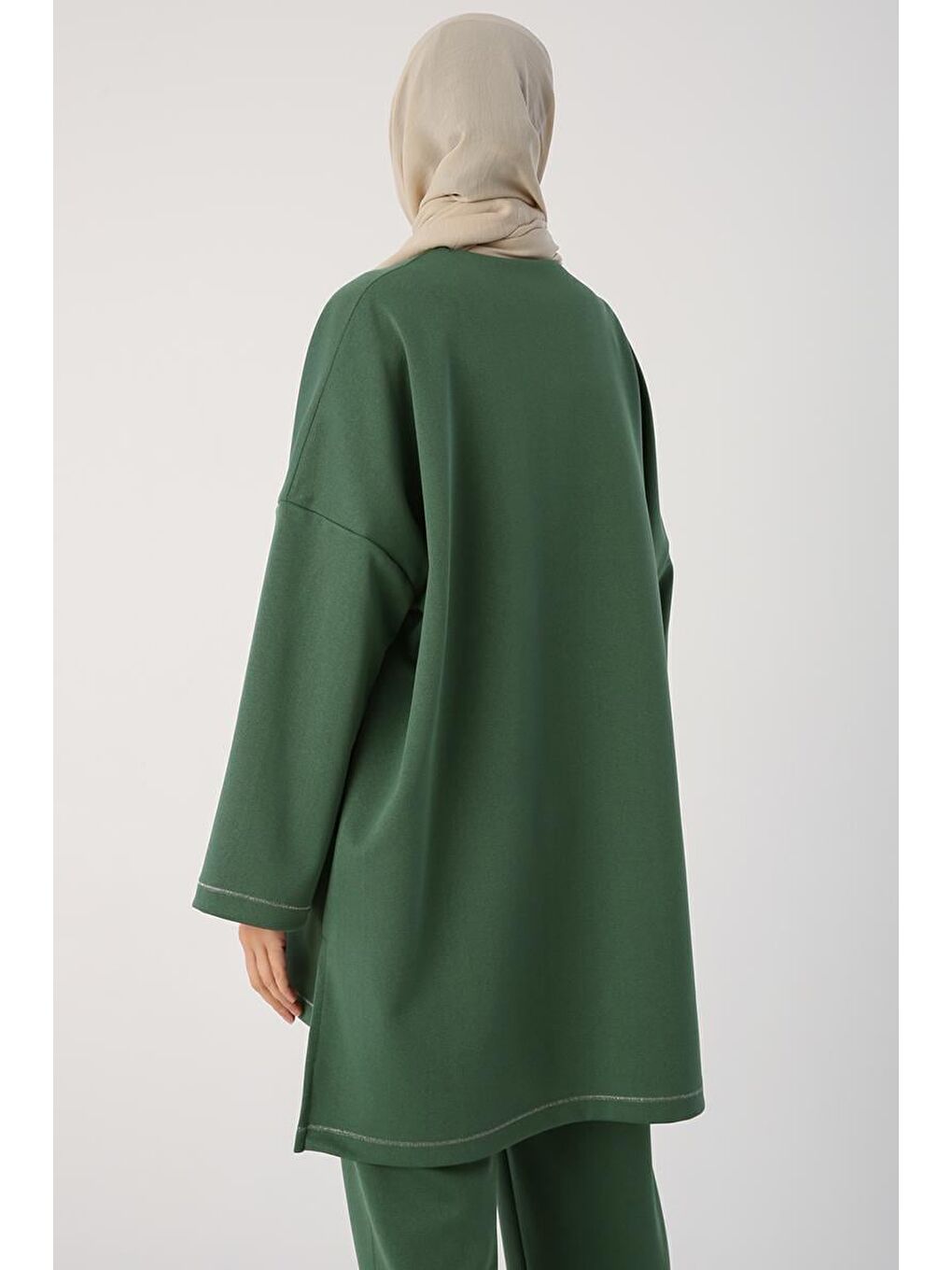 Yeşil Sim Dikişli Çıtçıtlı Oversize Tunik-2