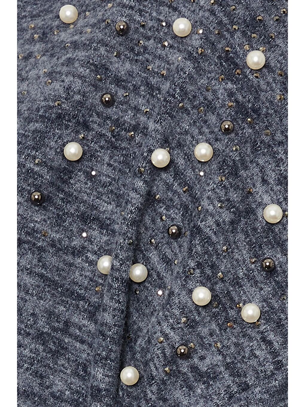 Lacivert Büyük Beden V Yaka Uzun Kollu Omzu Boncuk İşlemeli Kazak 322302-5