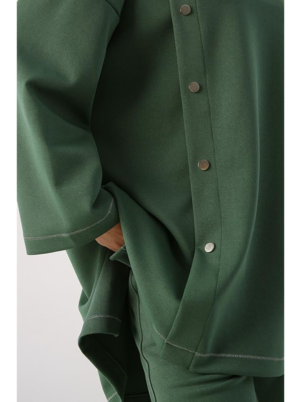 Yeşil Sim Dikişli Çıtçıtlı Oversize Tunik-4