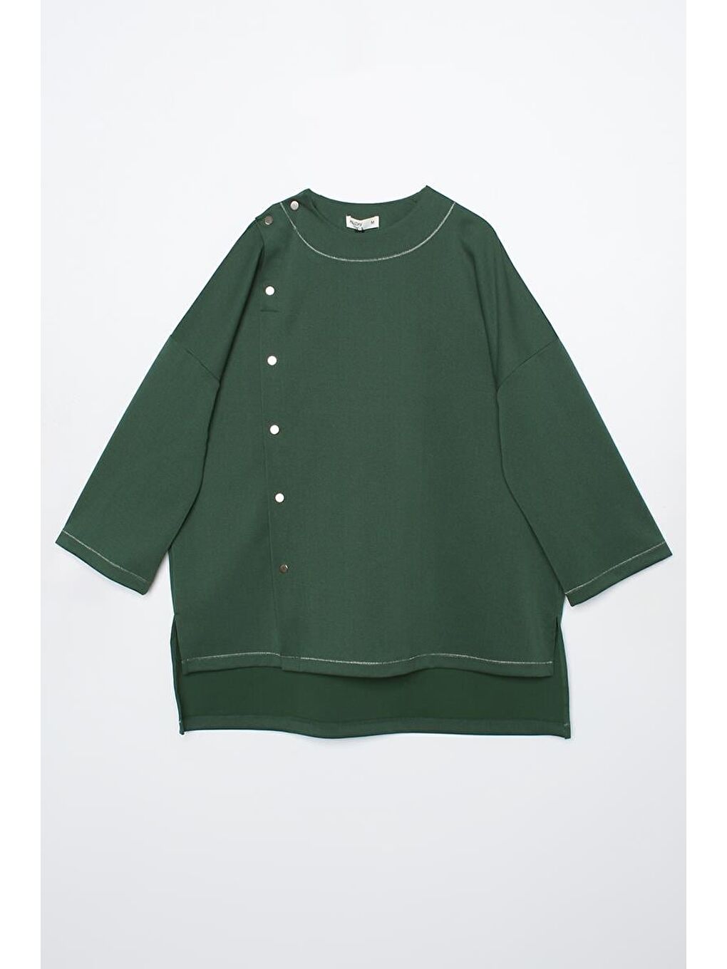 Yeşil Sim Dikişli Çıtçıtlı Oversize Tunik-6