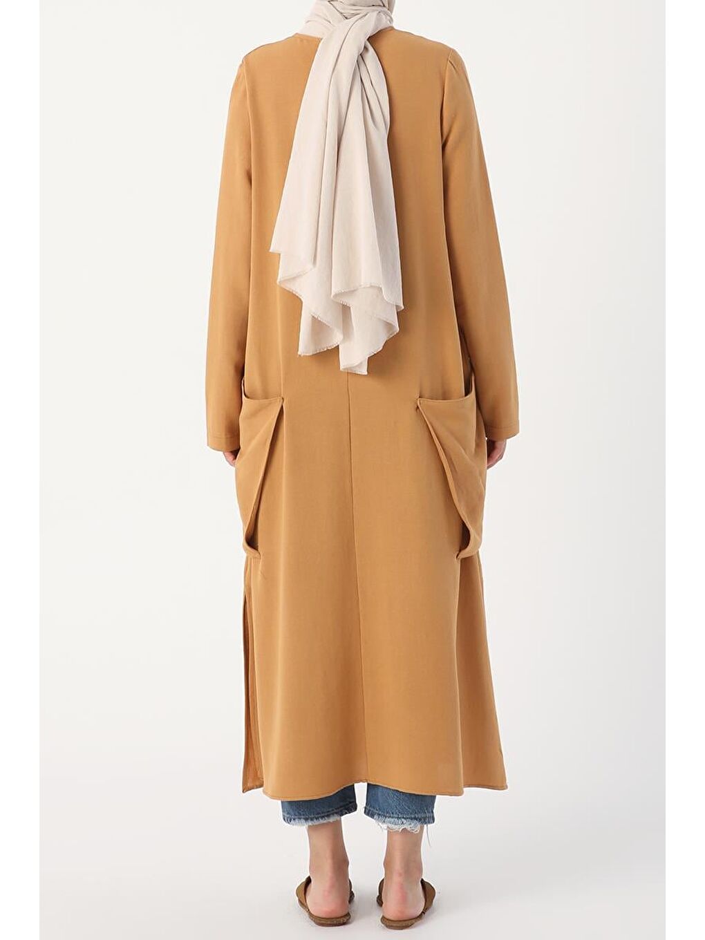 Sarı Hardal Yanları Cepli Salaş Keten Tunik-3