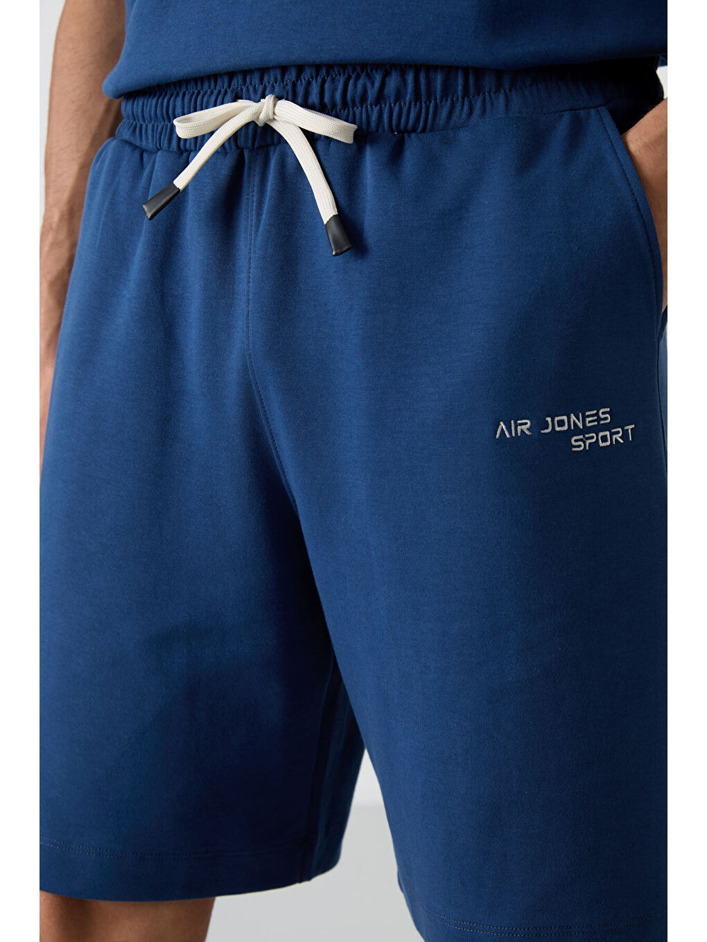 Lacivert Pamuklu Kalın Yumuşak Dokulu  Fit Nakışlı Şortlu Takım - 85250-1