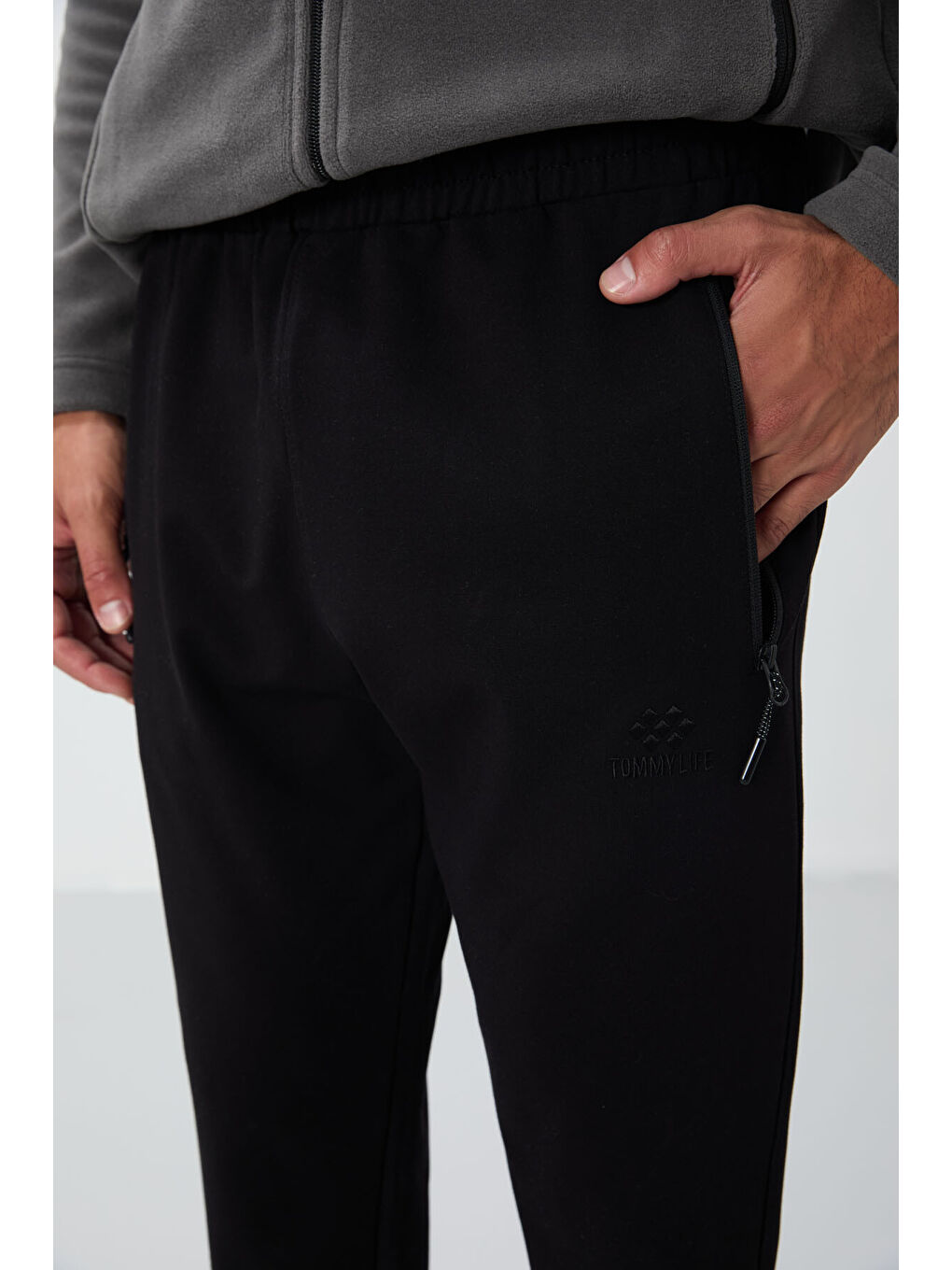 Siyah Fermuar Cepli Standart Kalıp Erkek Jogger Eşofman Altı- 84651-3