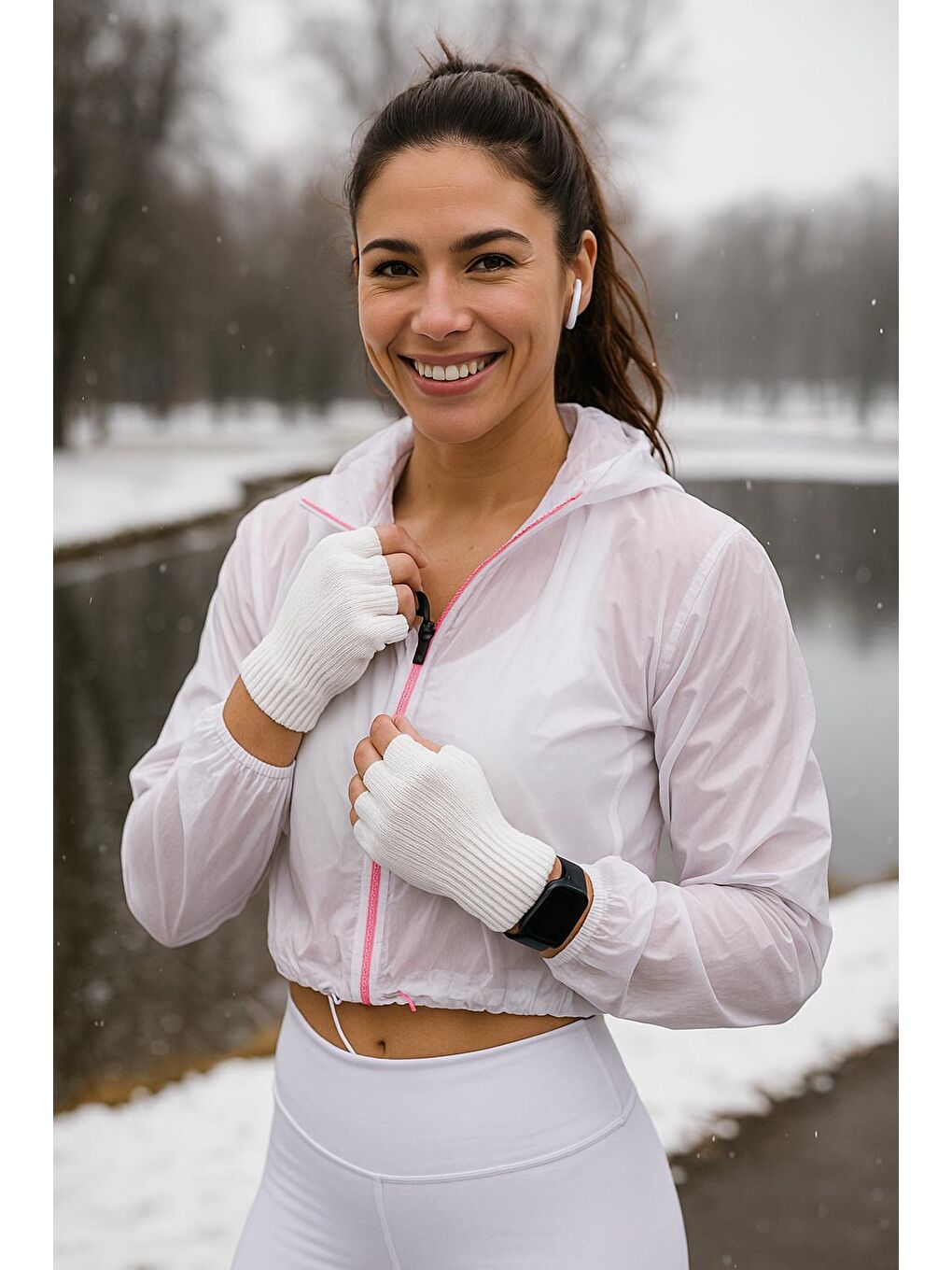 Unisex Kesik Yarım Parmaklı Ekru Eldiven Eld02