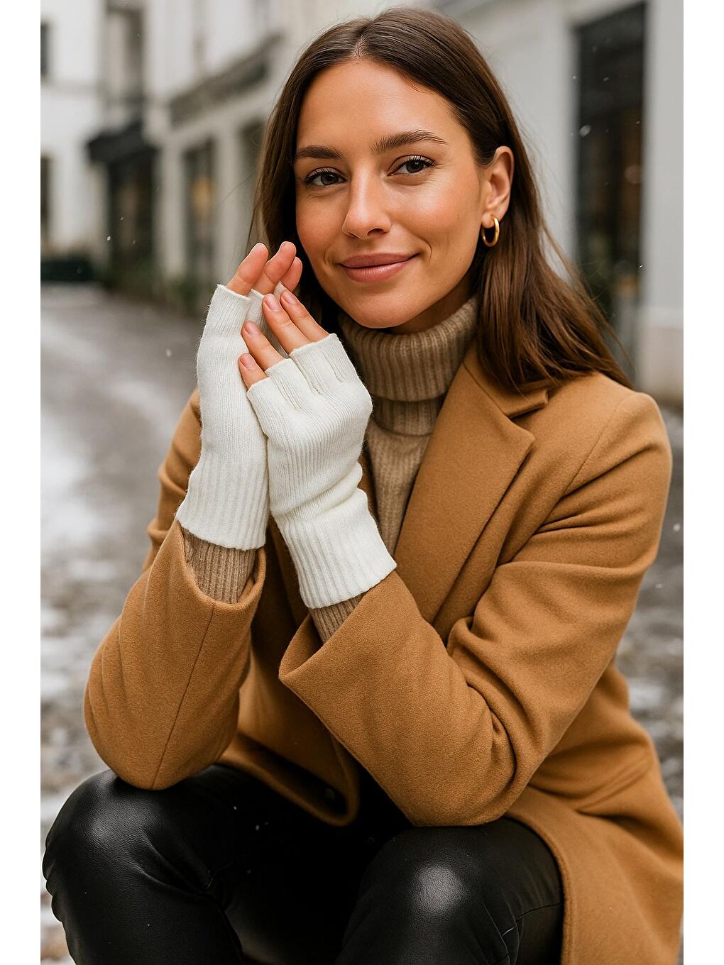 Unisex Kesik Yarım Parmaklı Ekru Eldiven Eld02-2