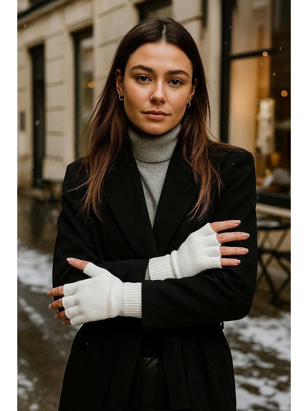 Unisex Kesik Yarım Parmaklı Ekru Eldiven Eld02-3