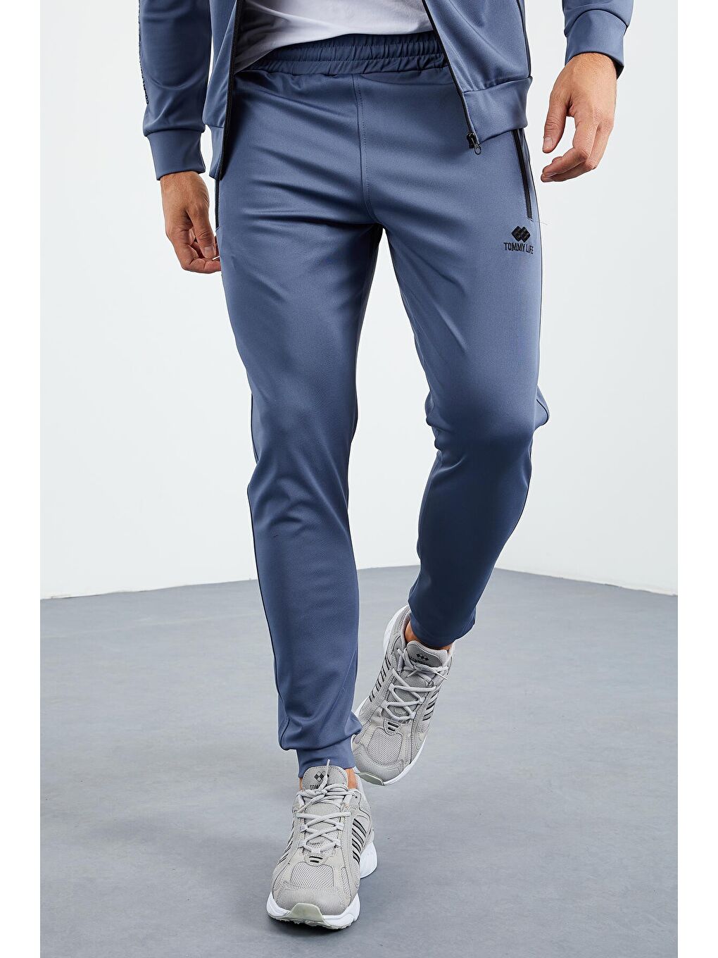 Petrol Dik Yaka Fermuarlı Standart Kalıp Manşetli Erkek Eşofman Takım - 85160-1