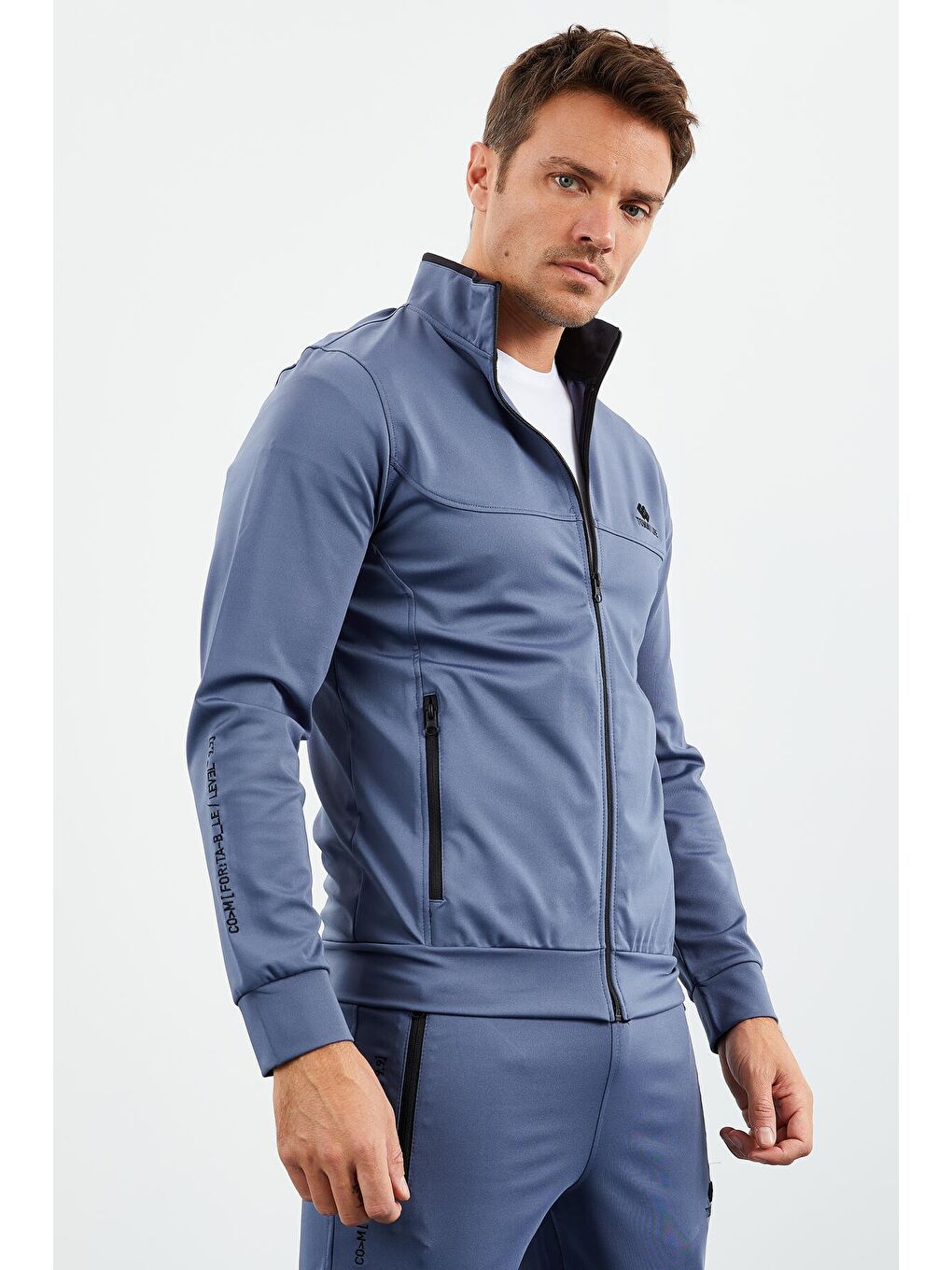 Petrol Dik Yaka Fermuarlı Standart Kalıp Manşetli Erkek Eşofman Takım - 85160-2