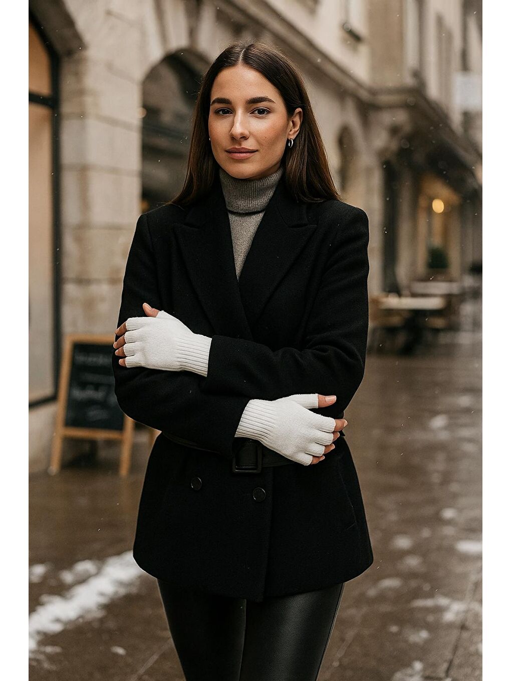 Unisex Kesik Yarım Parmaklı Ekru Eldiven Eld02-4