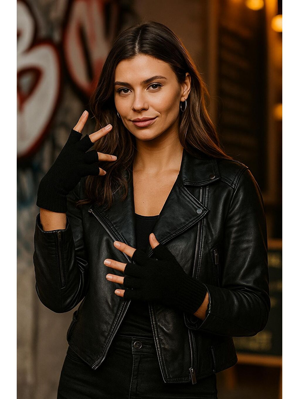 Unisex Kesik Yarım Parmaklı Siyah Eldiven Eld02-4