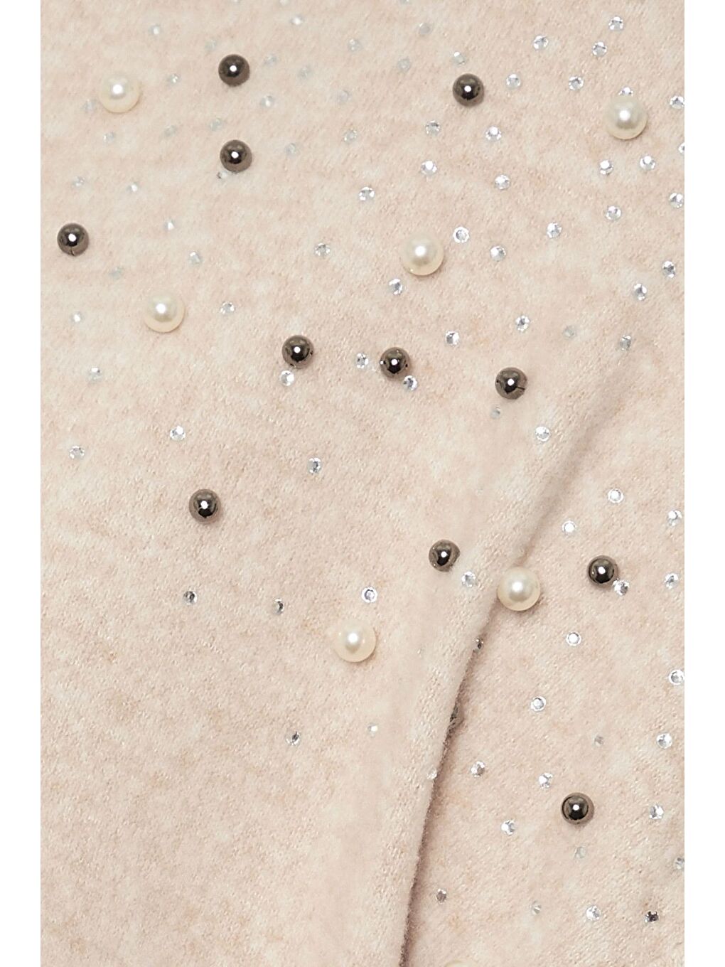 Bej Büyük Beden V Yaka Uzun Kollu Omzu Boncuk İşlemeli Kazak 322301-5