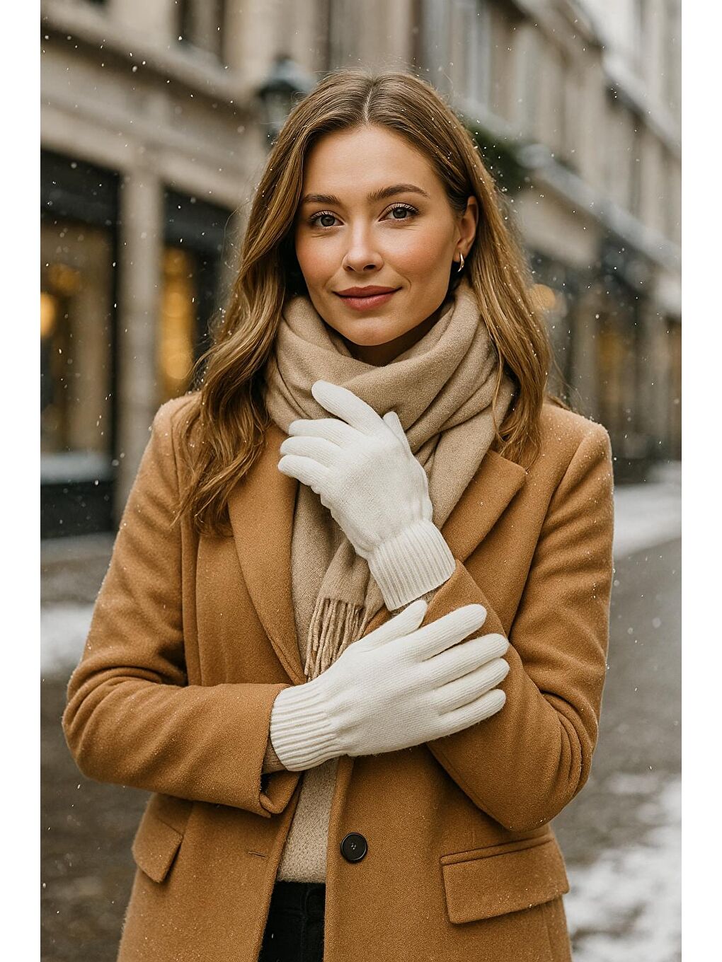 Unisex Ekru Örme Eldiven Eld01-1