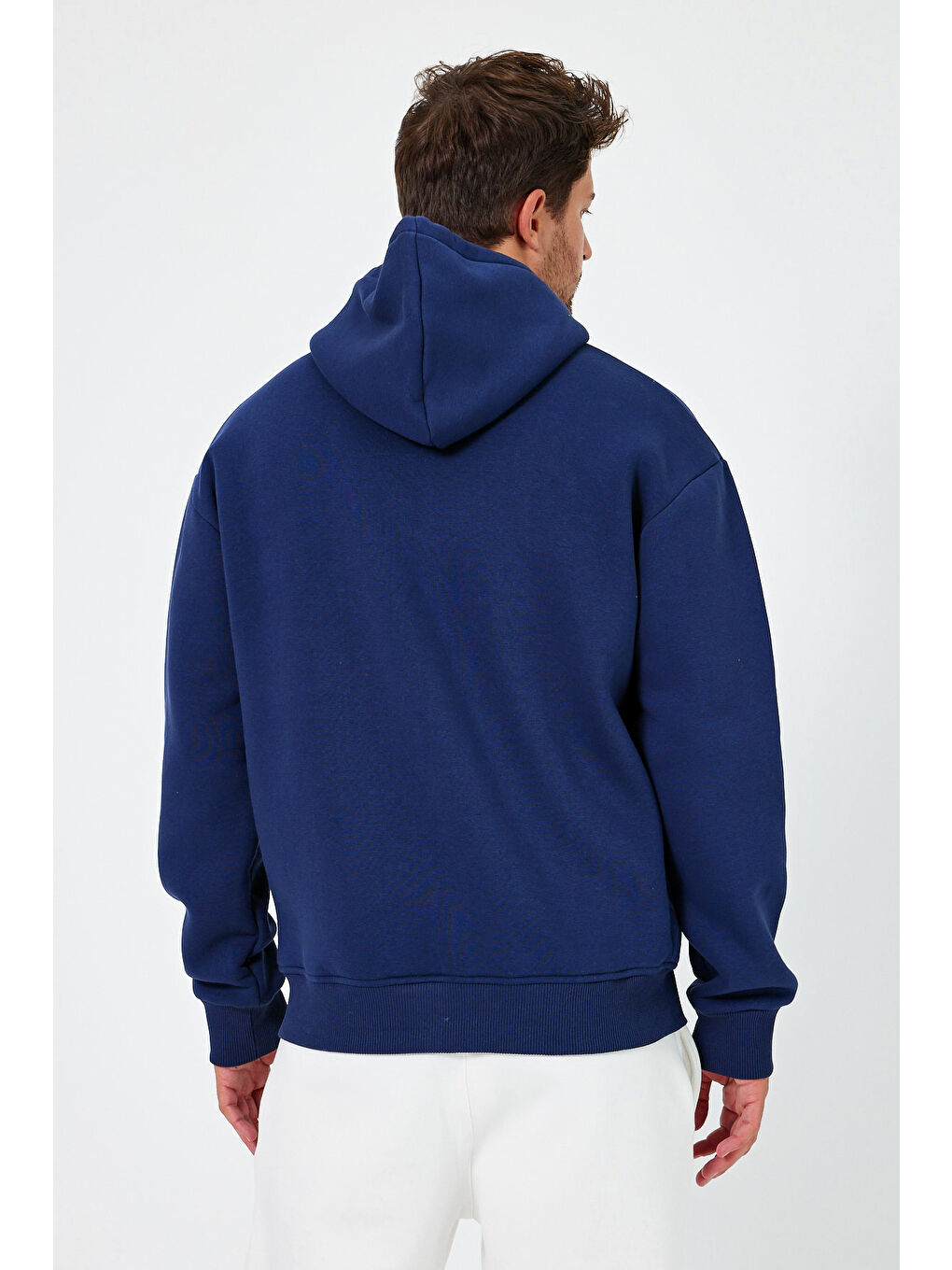 Lacivert Standart Fit Normal Kesim Içi Polarlı 3 Iplik Kapüşonlu Erkek Fermuarlı Sweatshirt Hırka-4