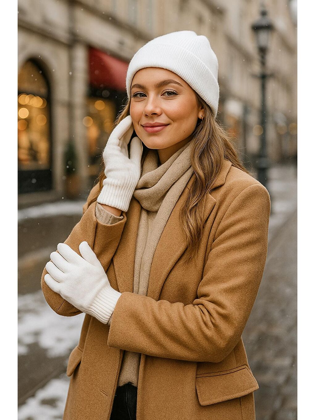 Unisex Ekru Örme Eldiven Eld01-5