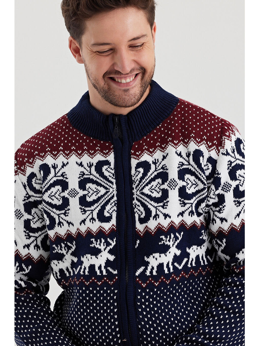 Lacivert Erkek Desenli Fermuarlı Dik yaka Hırka-2