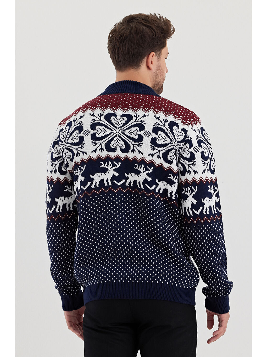 Lacivert Erkek Desenli Fermuarlı Dik yaka Hırka-4