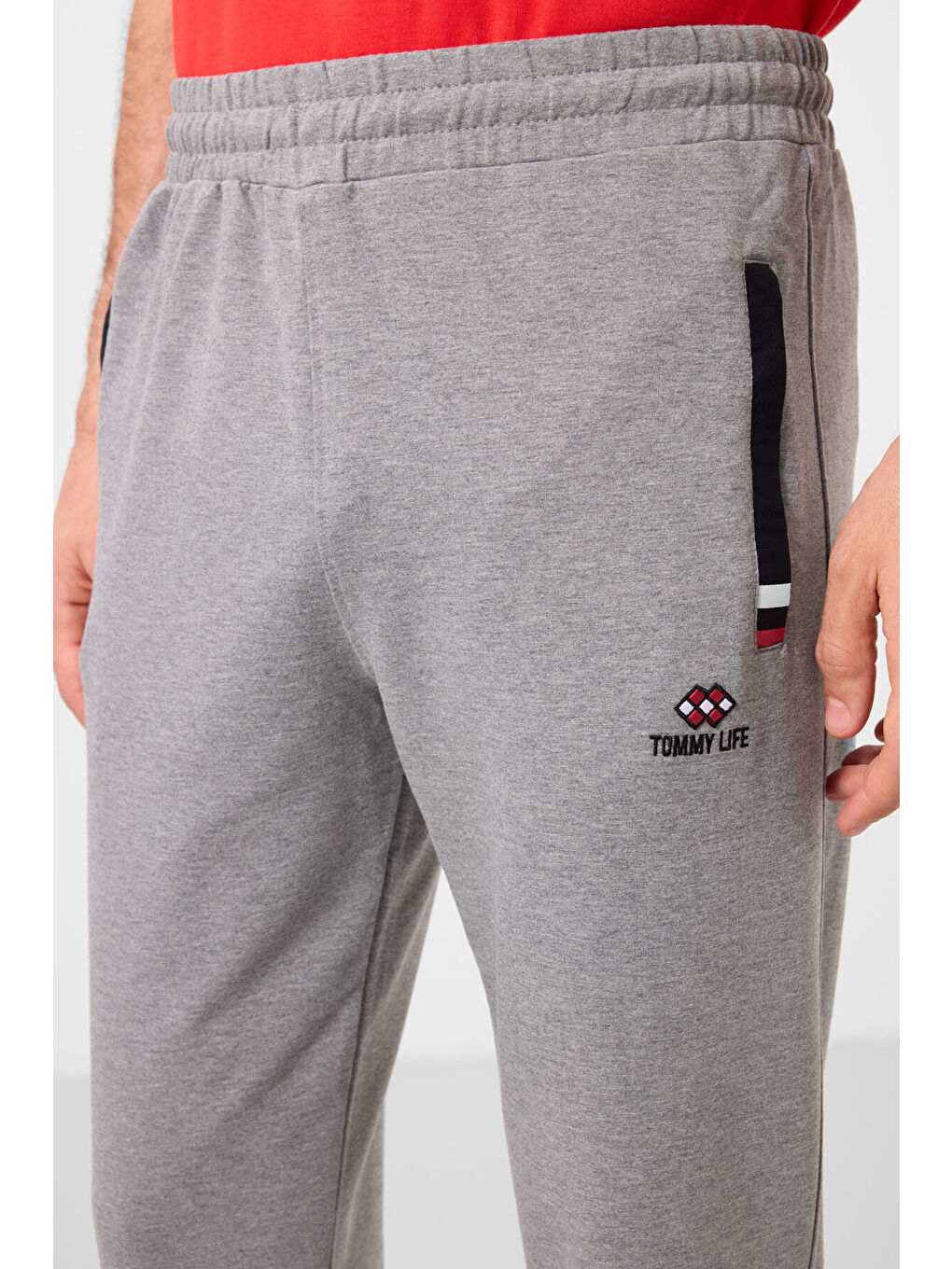 Gri Melanj - Siyah Fermuar Cepli Dar Kalıp Klasik Paça Erkek Eşofman Alt - 84649-2