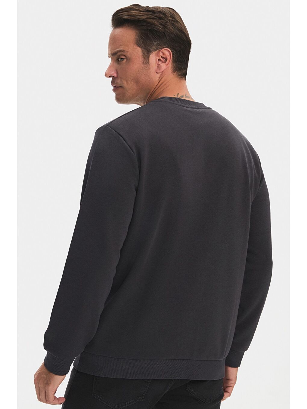 Antrasit Bisiklet Yaka Slogan Nakışlı Erkek Sweatshirt-4