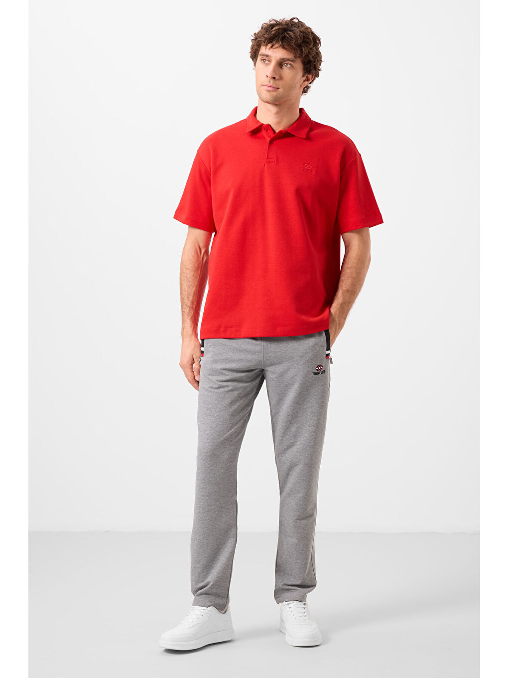 Gri Melanj - Siyah Fermuar Cepli Dar Kalıp Klasik Paça Erkek Eşofman Alt - 84649-3