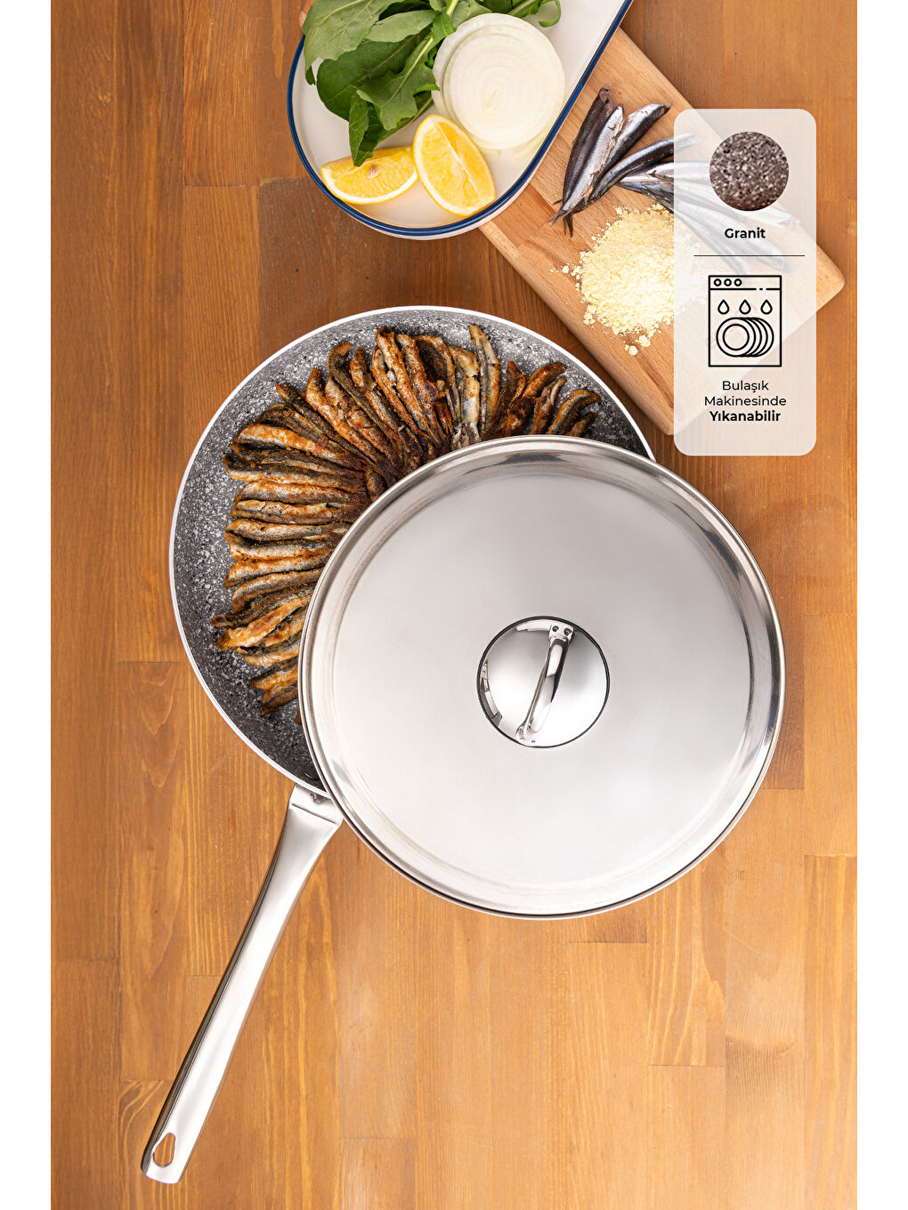 Gri Fishy Granit Balık Tavası 32 cm