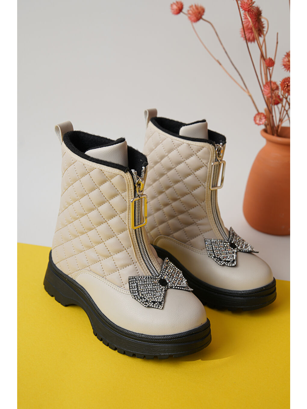 Bej D083 Günlük Ortopedik Kız Çocuk Soğuk Geçirmez Bot-3