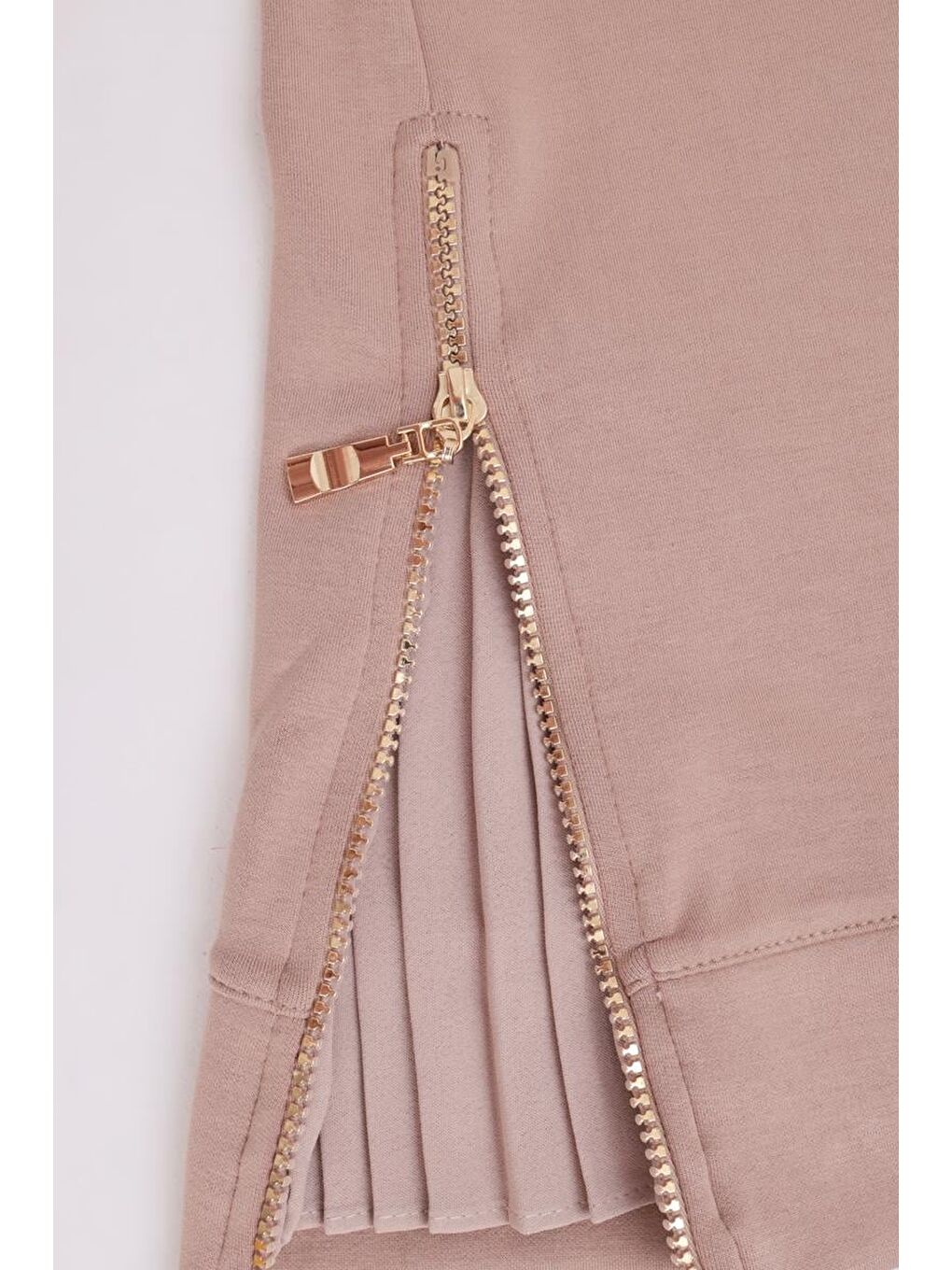 Bej Vizon Garnili Piliseli Fermuarlı Tunik-5