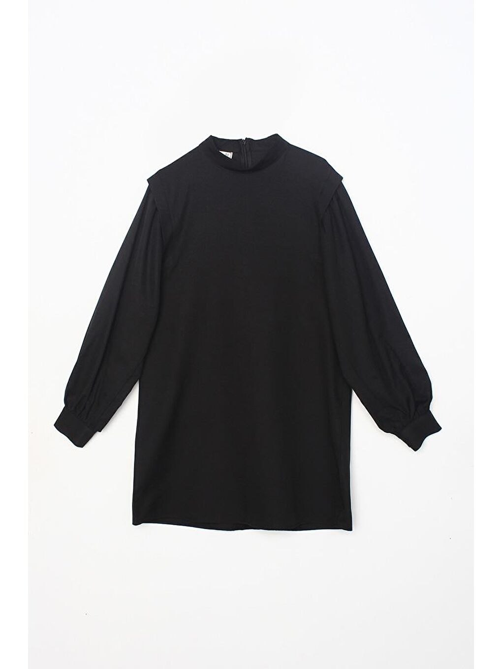 Siyah Omuz Pile Detaylı Balon Kol Tunik-4