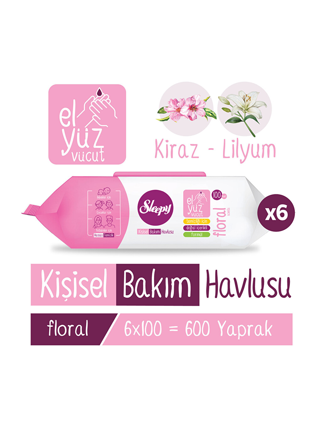 Floral Kişisel Bakım Havlusu 6x100 (600 Yaprak)